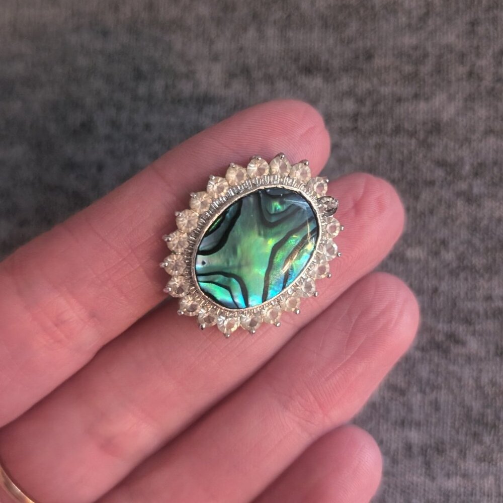 Vintage Butler Plug Earrings, Faux Abalone/Shell Inlay with Rhinestone, … - Picture 6 of 6